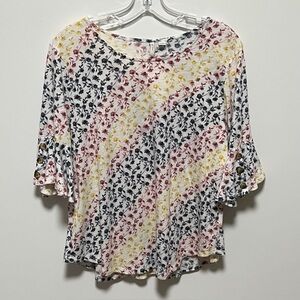 Cato Est. 1946 boho chic Floral stripe Print Women's quarter ruffle sleeve Top